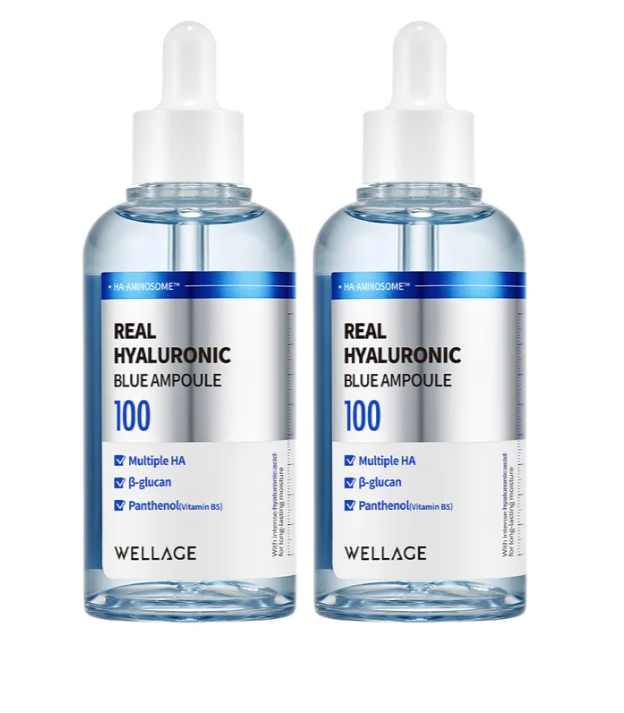 WELLAGE Real Hyaluronic Blue Ampoule, 2.53 fl oz, 2-pack