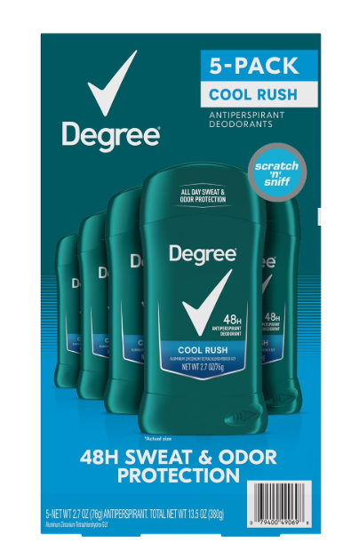 Degree Men Antiperspirant Deodorant, Cool Rush, 2.7 oz., 5 pk.