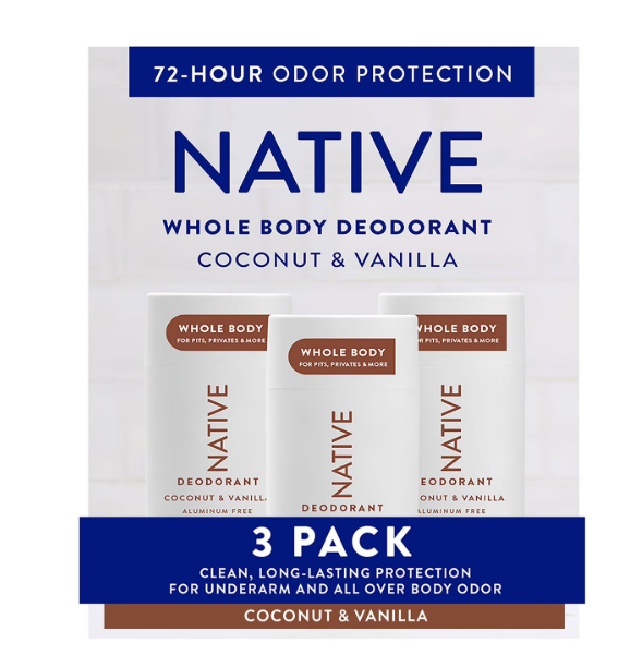 Native Whole Body Aluminum-Free Deodorant, Coconut & Vanilla, 2.3oz., 3pk.
