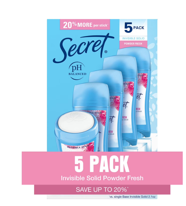 Secret Invisible Solid Antiperspirant and Deodorant, Powder Fresh, 2.6 oz., 5 pk.