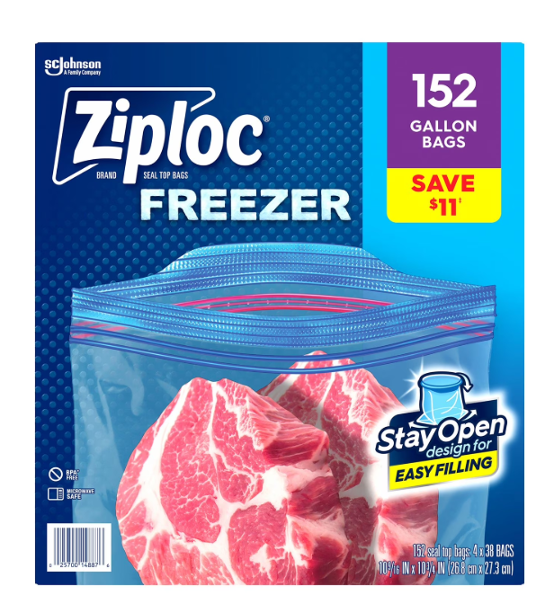 Ziploc Stay Open Design Gallon Freezer Bags, 152 ct.