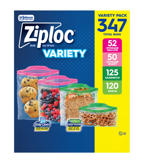 Ziploc Easy Open Bags Variety Pack with New Stay Open Design, 347 ct.