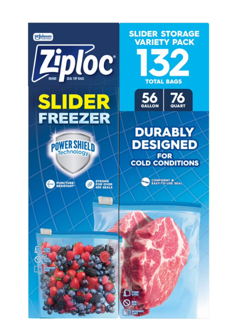 Ziploc Slider Freezer Bags, Variety Pack, 132 ct.