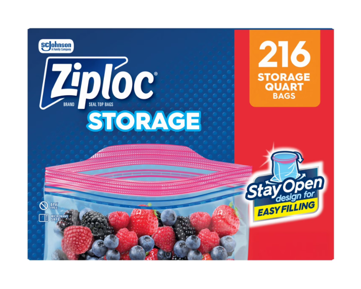 Ziploc Storage Quart Bags with New Stay Open Design, 216 ct.