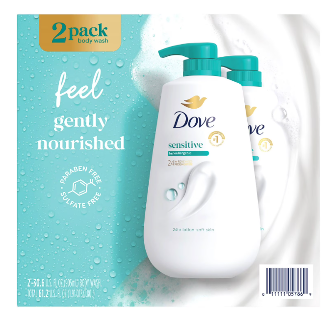 Dove Sensitive Skin Body Wash with Pump, 30.6 fl. oz., 2 ct.
