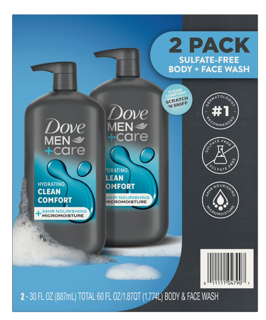 Dove Men+Care Clean Comfort Body & Face Wash, 30 fl. oz., 2 pk.