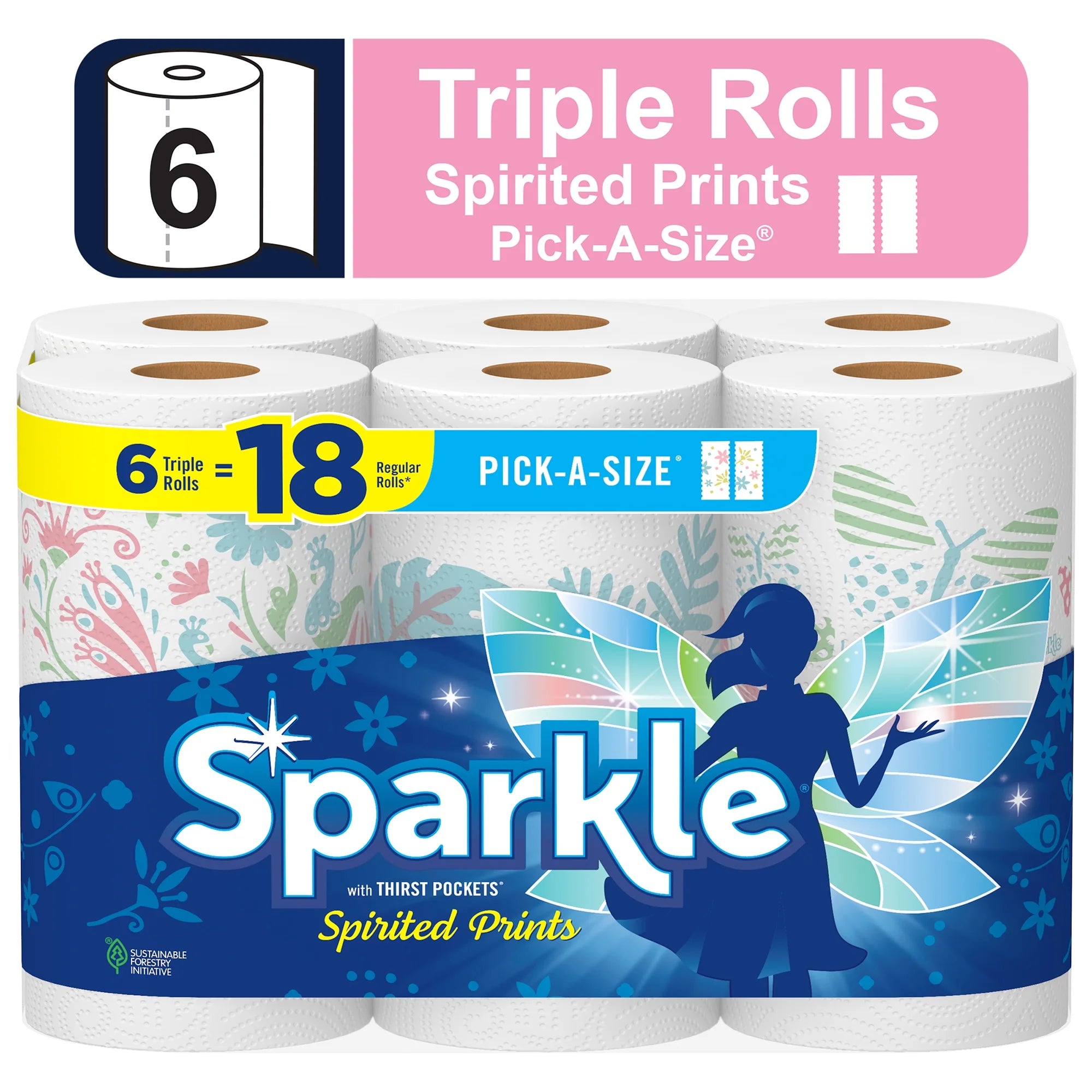 Sparkle Pick-A-Size Paper Towels, Multi-Color, 6 Triple Rolls