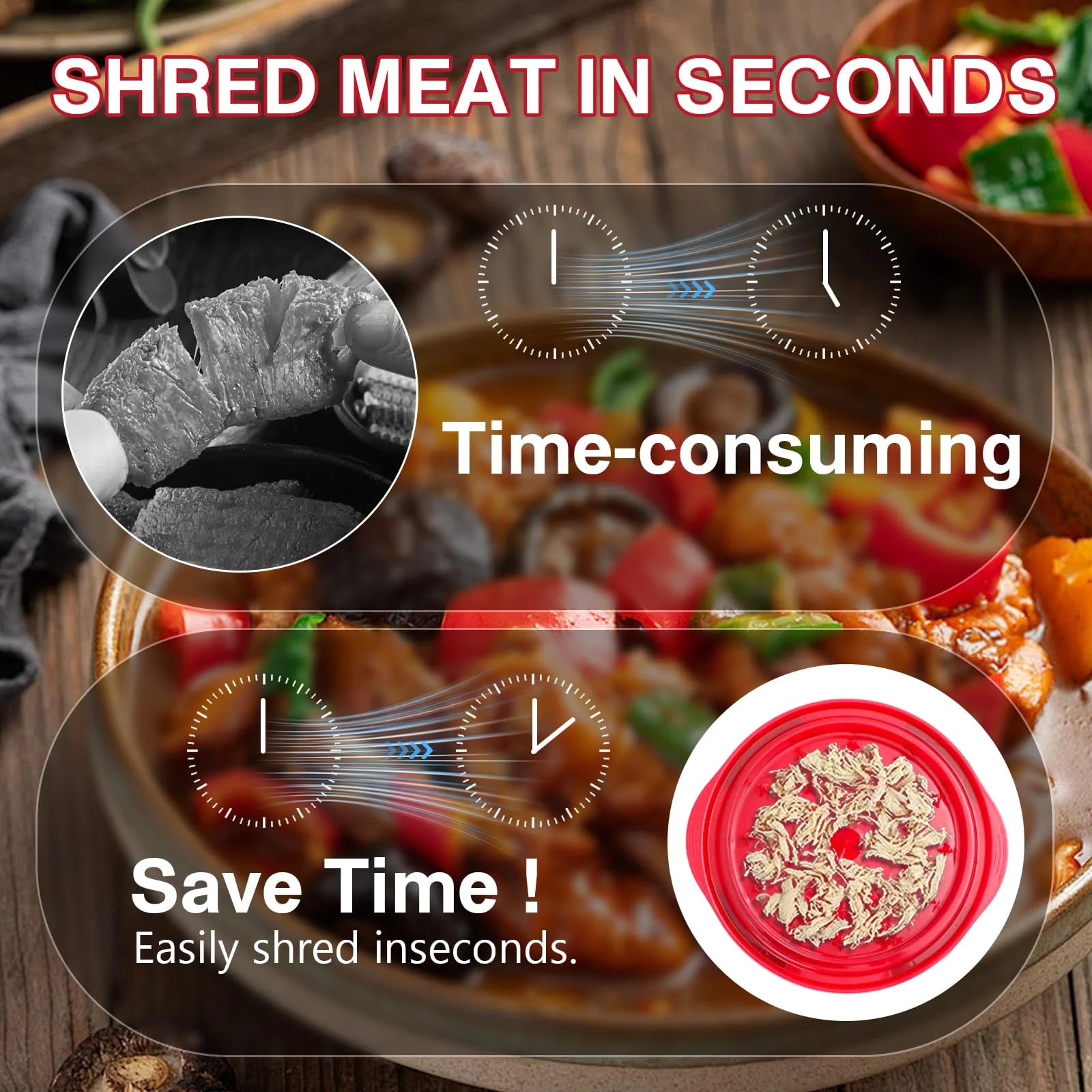 Chicken Shredder Large Chicken Breast Shredder Tool Twist with Brush&Fork, Visible Meat Shredder Machine, Anti-Slip Strip, Ergonomic Handle, BPA Free, Suitable for Pork Beef Chicken