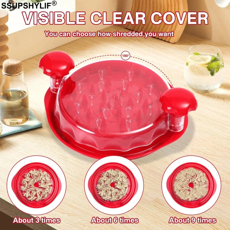 Chicken Shredder Large Chicken Breast Shredder Tool Twist with Brush&Fork, Visible Meat Shredder Machine, Anti-Slip Strip, Ergonomic Handle, BPA Free, Suitable for Pork Beef Chicken