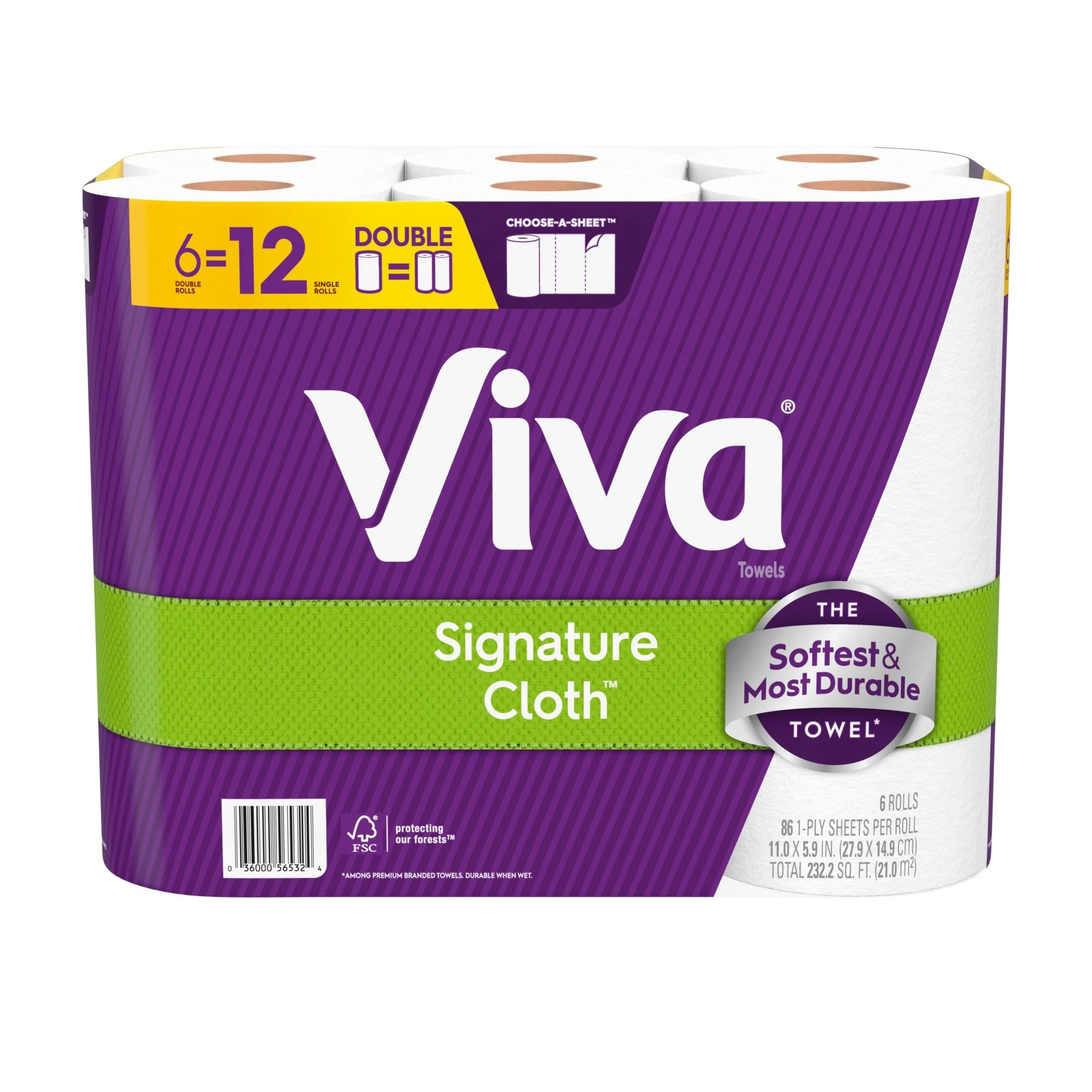 Signature Cloth Paper Towels, 6 Double Rolls, 86 Sheets per Roll