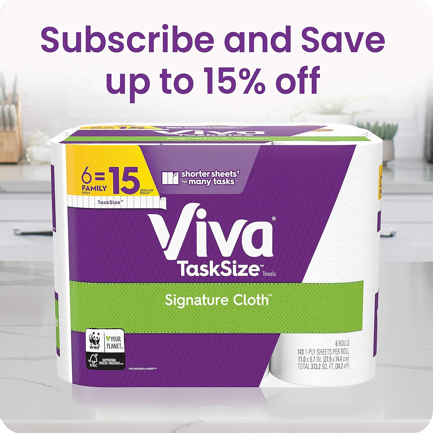 Signature Cloth Choose-A-Sheet Paper Towels, Soft & Strong Paper Towels for Ultimate Clean, White, 6 Big Rolls (Equal to 9 Regular Rolls)