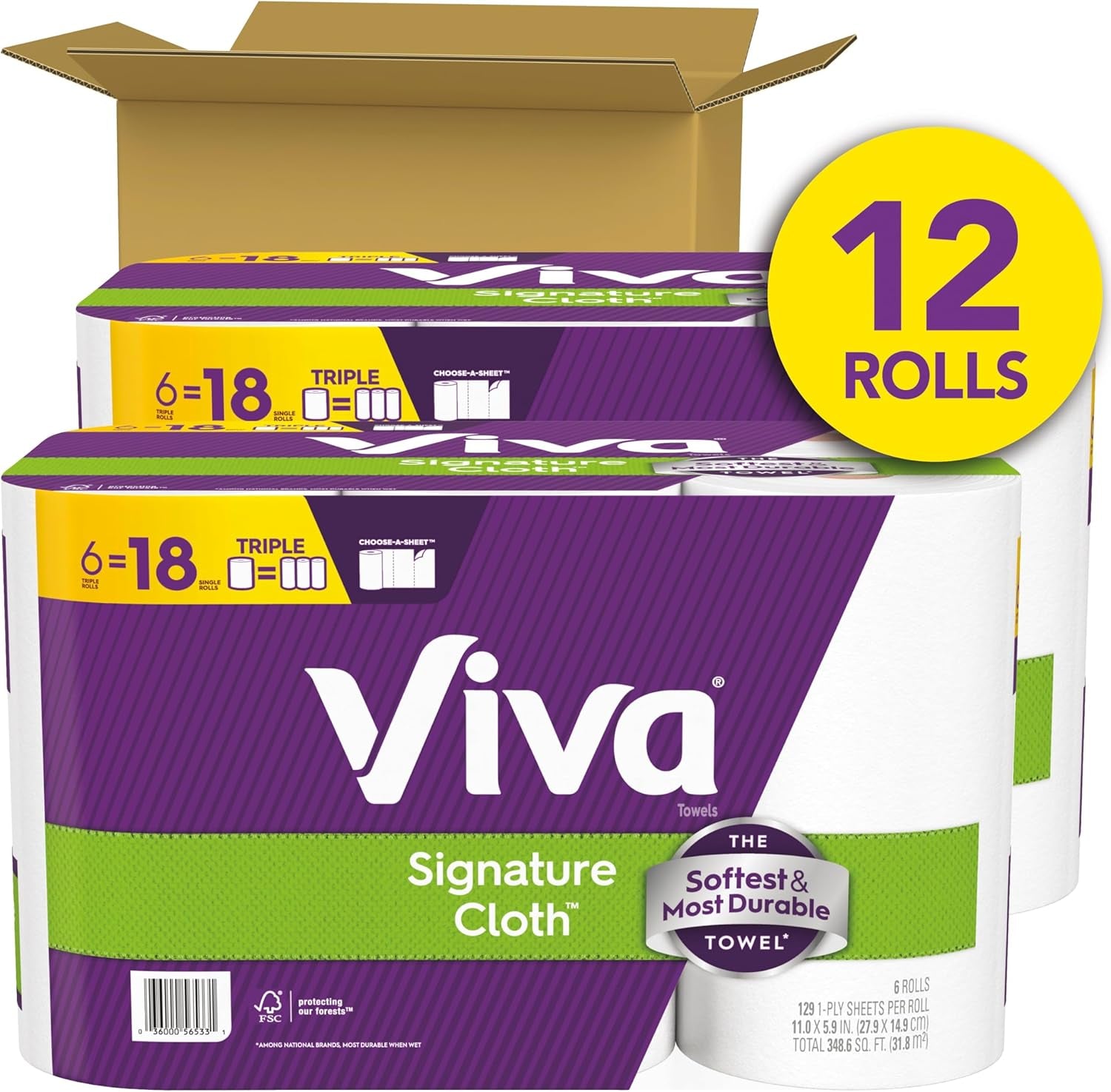 Signature Cloth Paper Towels, 12 Triple Rolls, 129 Sheets per Roll