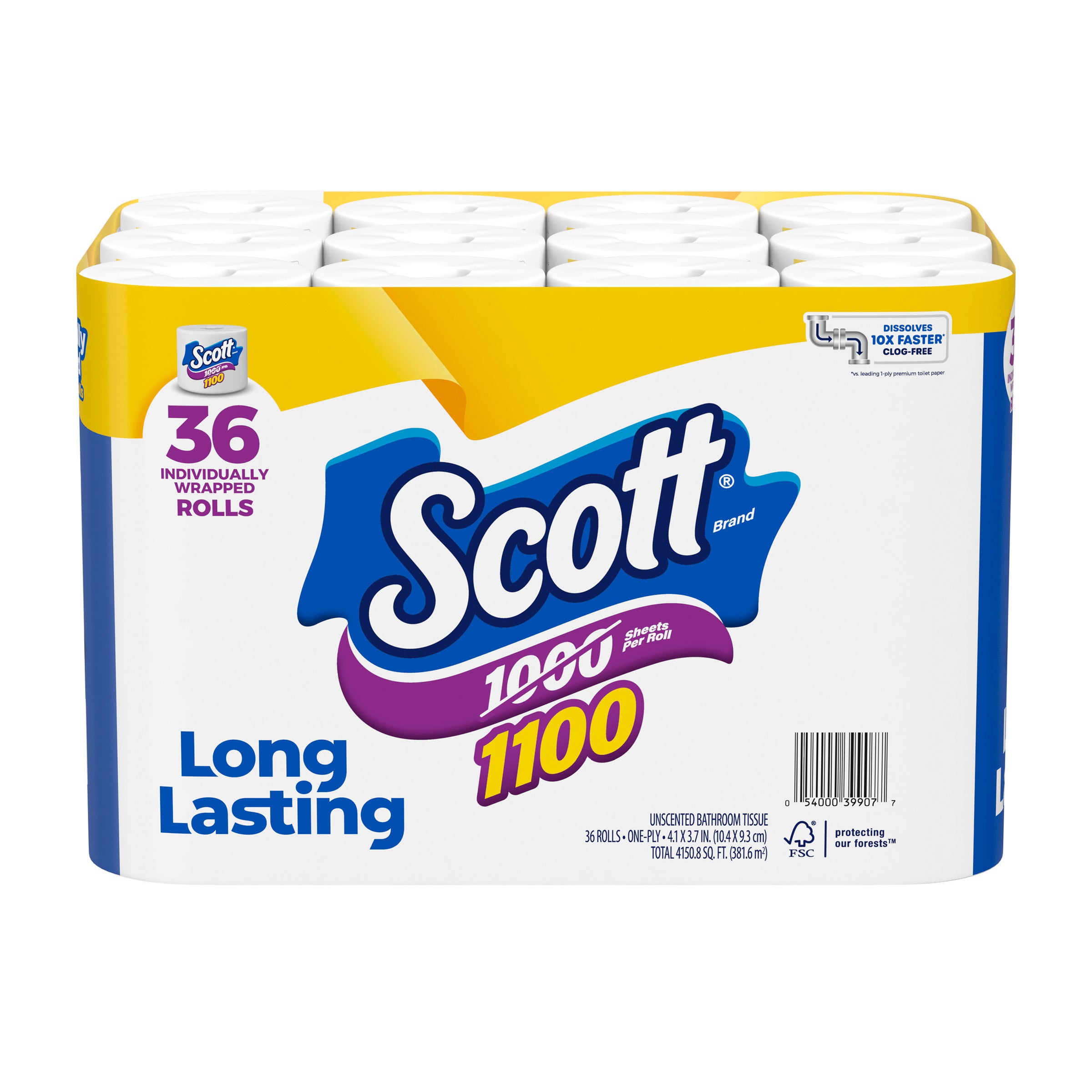Bath Tissue, 1-Ply, 1100 Sheets, 36 Rolls