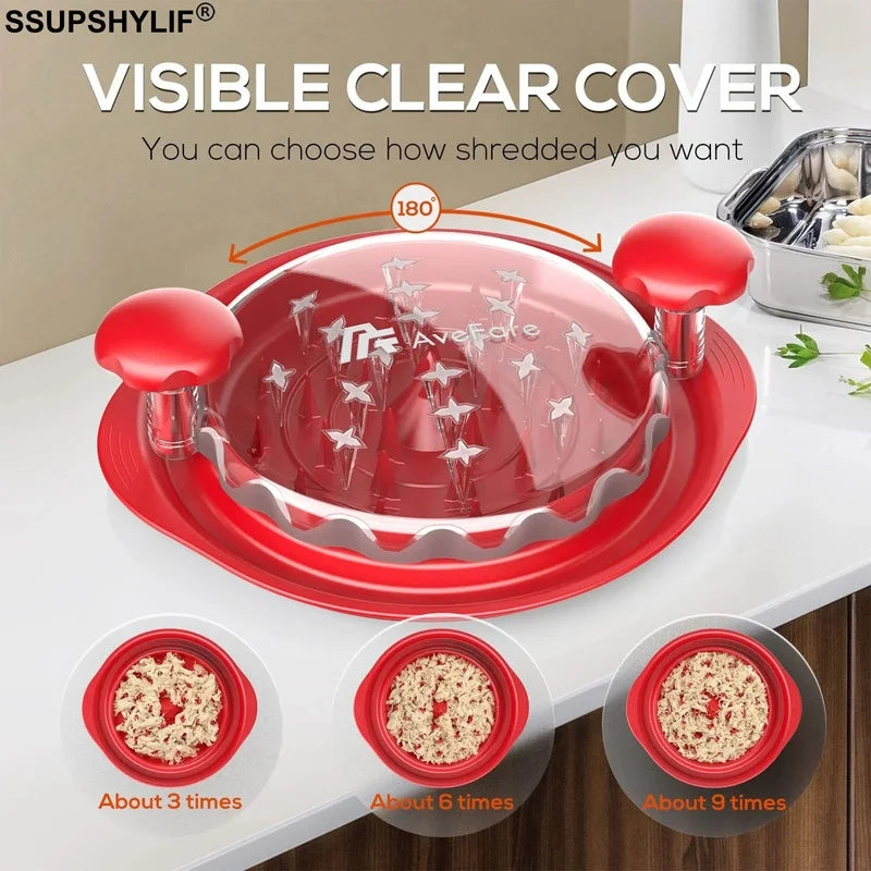 Chicken Shredder Large Chicken Breast Shredder Tool Twist with Brush&Fork, Visible Meat Shredder Machine, Anti-Slip Strip, Ergonomic Handle, BPA Free, Suitable for Pork Beef Chicken