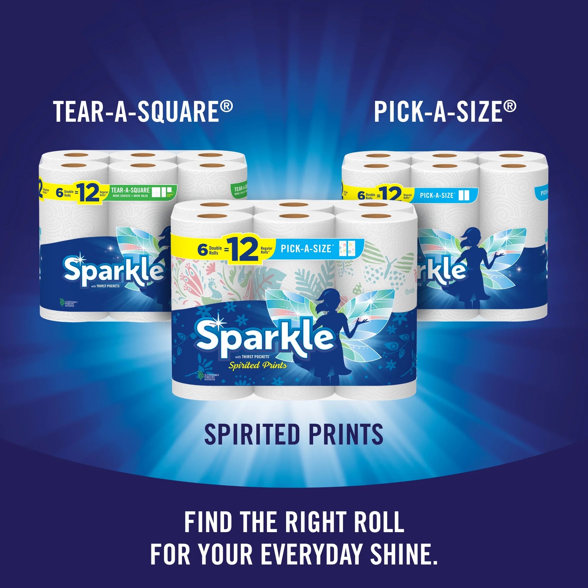 Sparkle Pick-A-Size Paper Towels, Multi-Color, 6 Triple Rolls