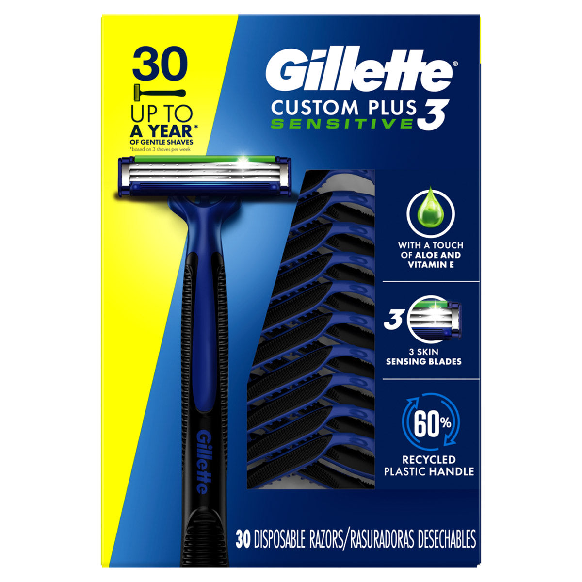 Custom Plus3 Disposable Razors Sensitive, 30-Count