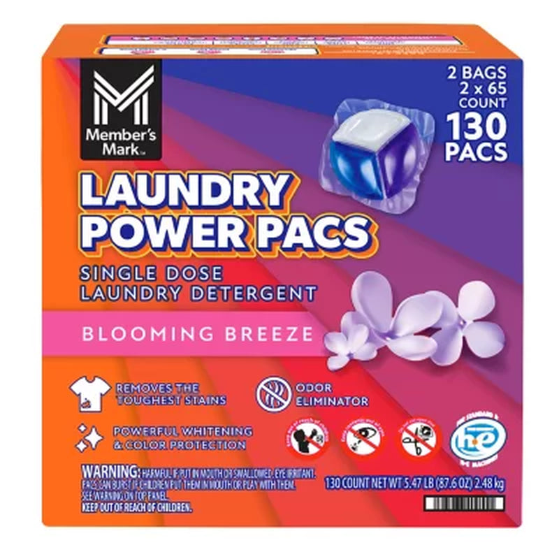 Member'S Mark Laundry Detergent Power Pacs, Blooming Breeze, 130 Ct.