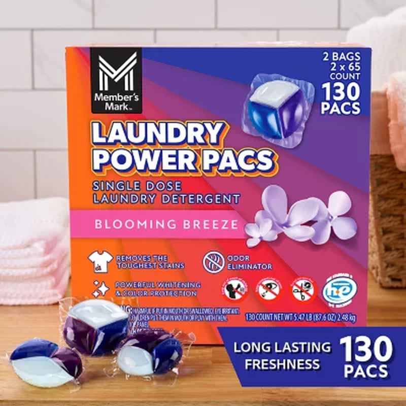 Member'S Mark Laundry Detergent Power Pacs, Blooming Breeze, 130 Ct.