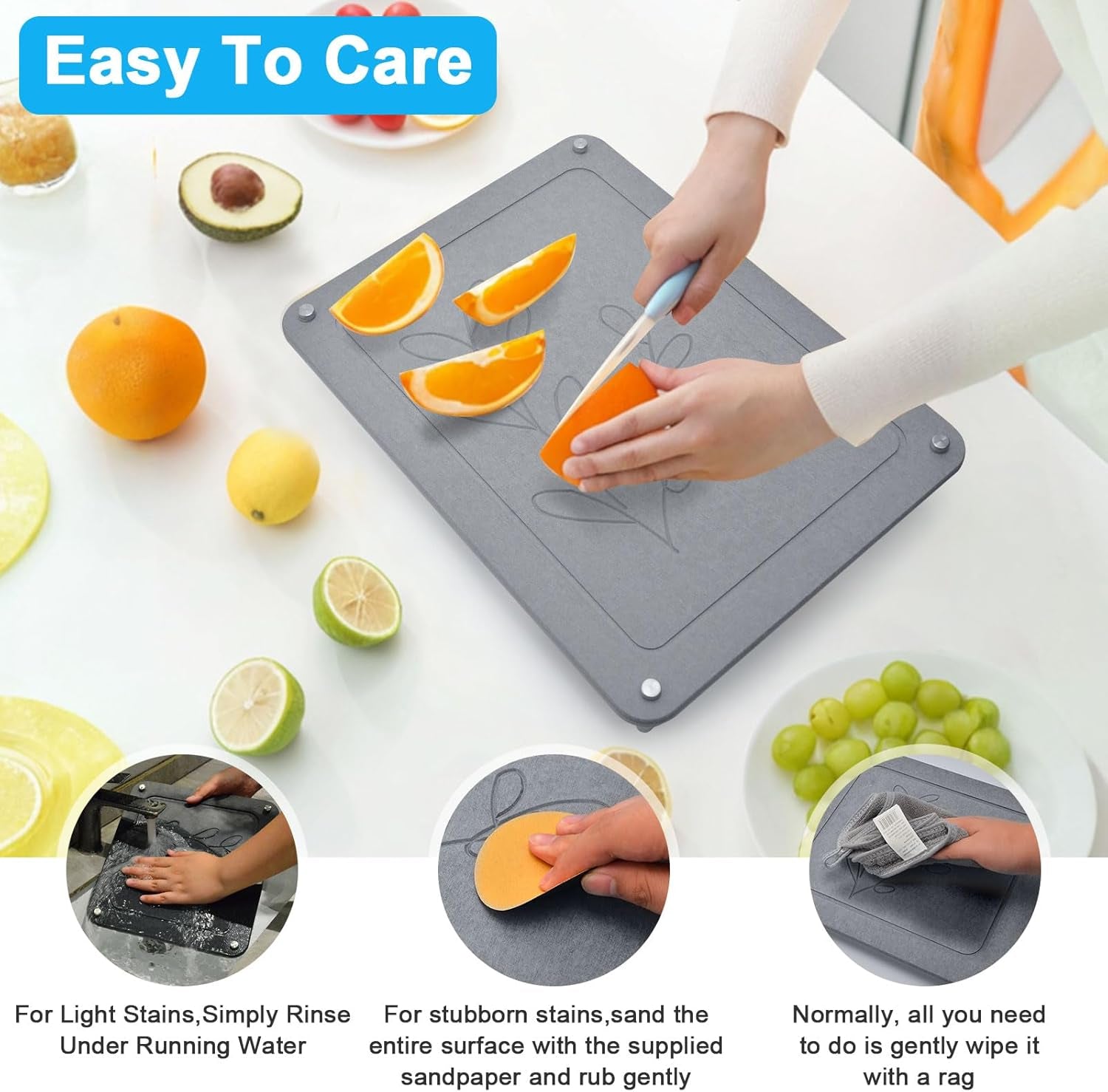3Pcs Nesting Stone Drying Mat for Kitchen Counter, Quick Drying Dish Drying Mat with Non-Slip Feet, Super Absorbent Heat Resistant Diatomaceous Earth Dish Drying Mat for Dishes, Bottles, Cups-Gray