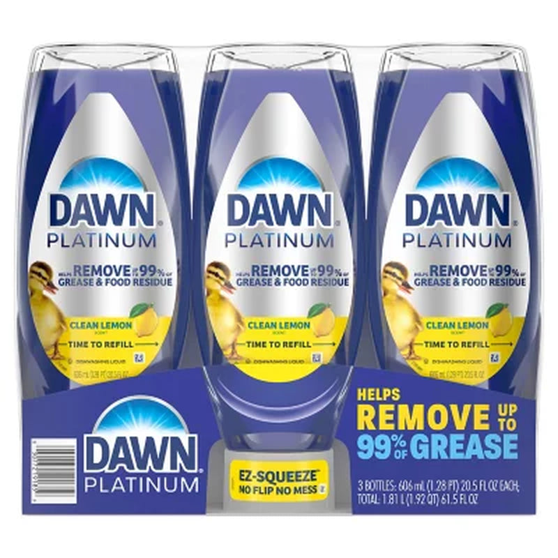 Dawn Platinum EZ- Squeeze Liquid Dish Soap, Lemon, 3 Ct., 61.5 Fl. Oz.