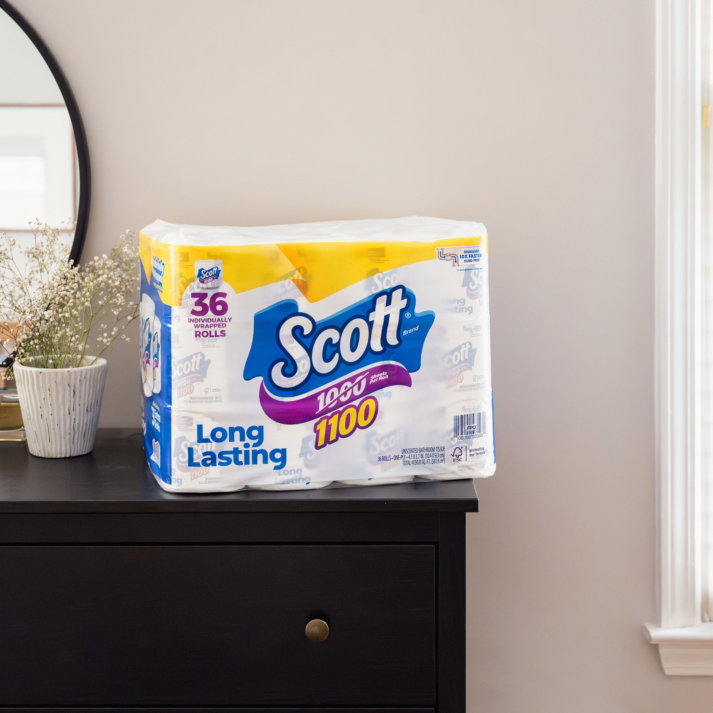 Bath Tissue, 1-Ply, 1100 Sheets, 36 Rolls
