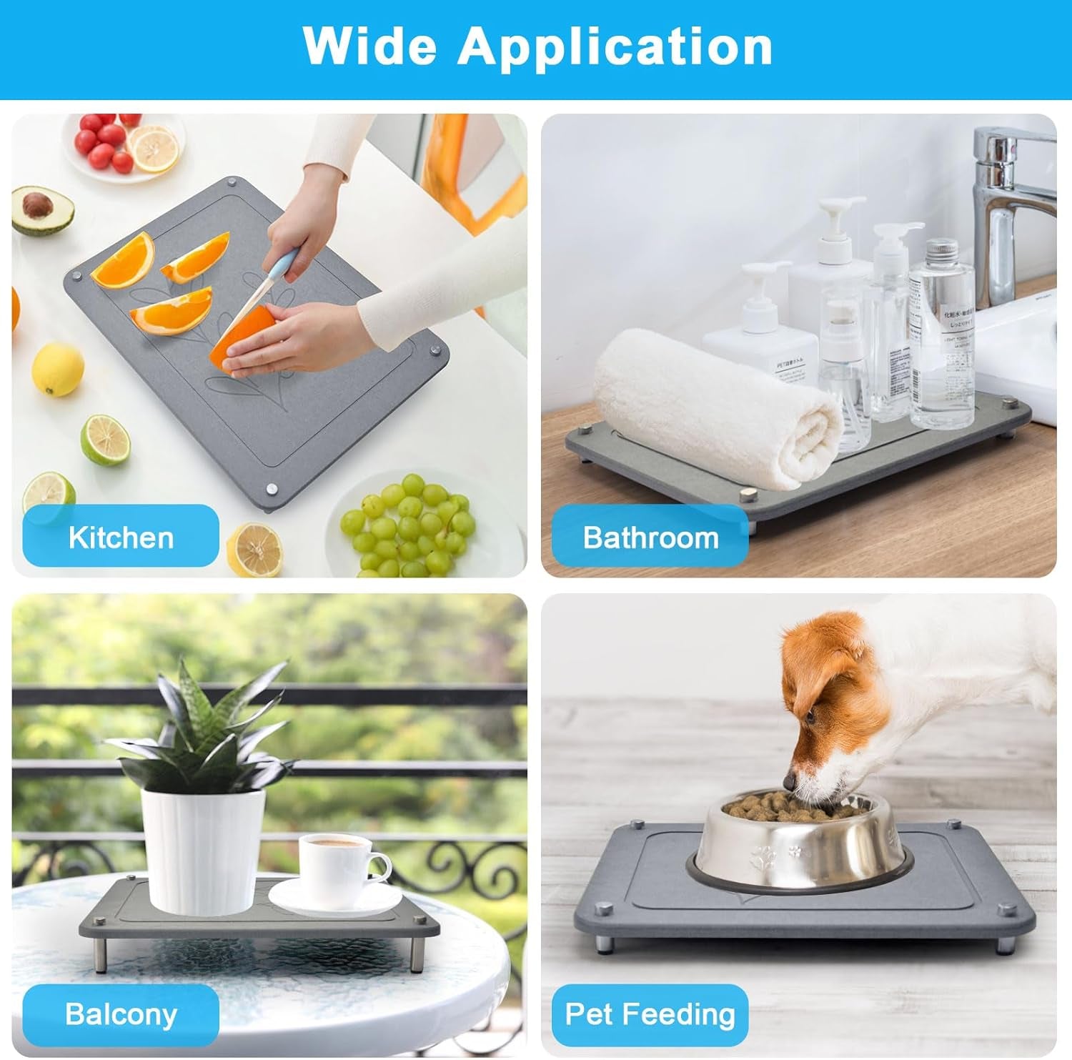 3Pcs Nesting Stone Drying Mat for Kitchen Counter, Quick Drying Dish Drying Mat with Non-Slip Feet, Super Absorbent Heat Resistant Diatomaceous Earth Dish Drying Mat for Dishes, Bottles, Cups-Gray