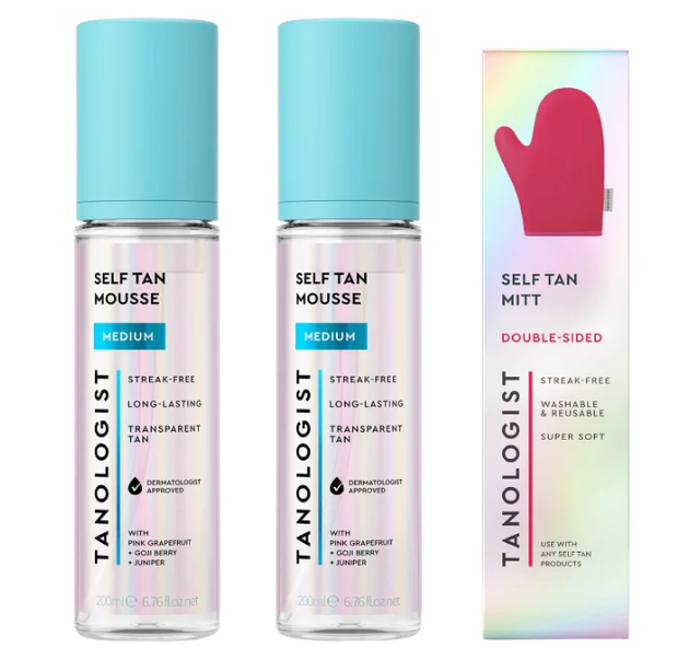 Tanologist Medium Self-Tan Mousse Kit, 6.76 fl oz Mousse, 2-pack + Washable Tanning Mitt