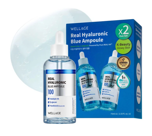 WELLAGE Real Hyaluronic Blue Ampoule, 2.53 fl oz, 2-pack