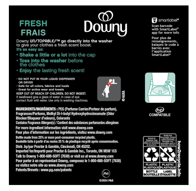 Downy Unstopables In-Wash Laundry Scent Booster Beads, Fresh, 39.9 oz