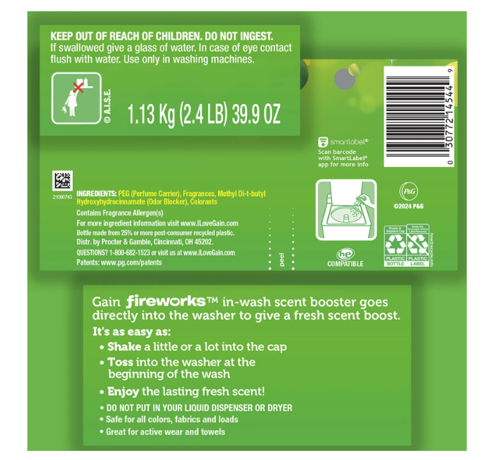 Gain Fireworks In-Wash Scent Booster Beads, Original Scent, 39.9 oz