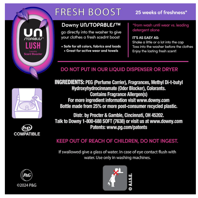 Downy Unstopables In-Wash Laundry Scent Booster Beads, Lush, 39.9 oz