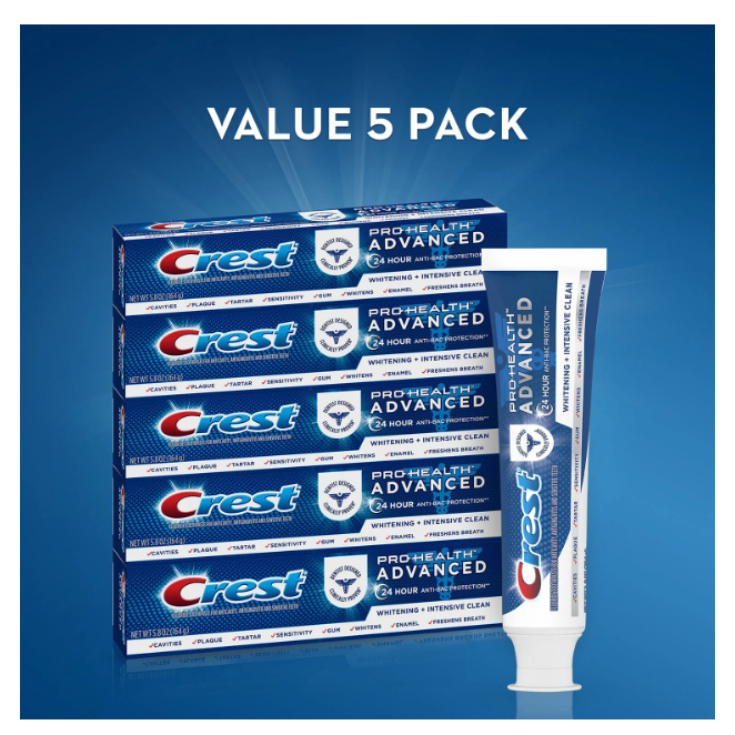 Crest Pro-Health Advanced Whitening + Intensive Clean Toothpaste, 5.8 oz., 5 pk.