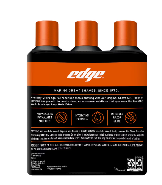 Edge Shaving Gel for Men, 9.5oz, 3 Pack Mens Shave Gel with Aloe, Mens Shaving Cream Sensitive Skin Shave Gel - Moisturizes, Protects, and Soothes. S