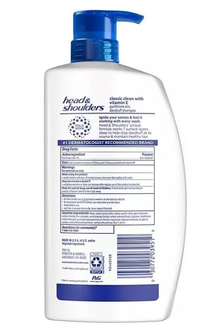 Head & Shoulders Anti-Dandruff with Vitamin E Shampoo, Classic Clean (38.8 fl oz)