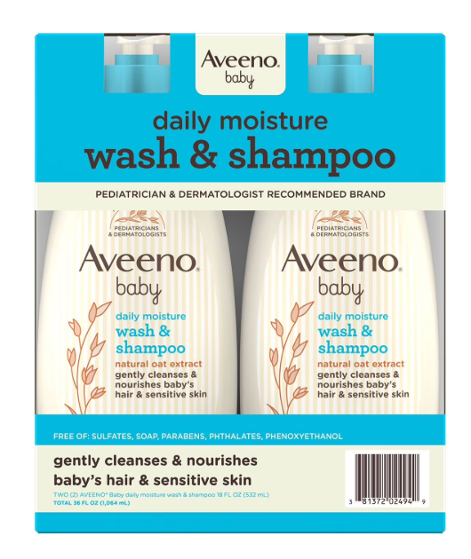 Aveeno Baby 2-in-1 Wash and Shampoo, 18 fl. oz., 2 pk.