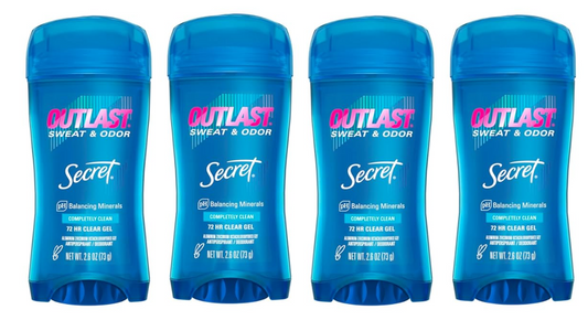 Secret Outlast Clear Gel Deodorant, Completely Clean, 2.6 oz., 4 pk.
