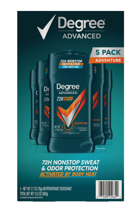Degree for Men Advanced Protection Antiperspirant, Adventure, 2.7 oz., 5 pk.