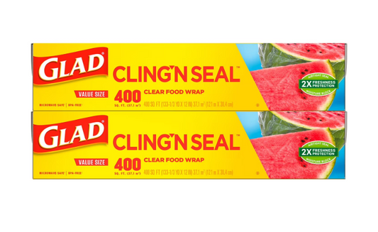 Glad Cling ‘N Seal Clear Plastic Food Wrap 400 sq. ft./roll, 2 rolls