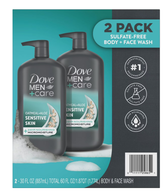 Dove Men+Care Sensitive Skin Body & Face Wash, 30 fl. oz., 2 pk.