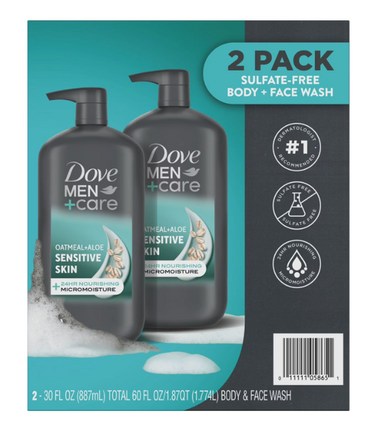 Dove Men+Care Sensitive Skin Body & Face Wash, 30 fl. oz., 2 pk.