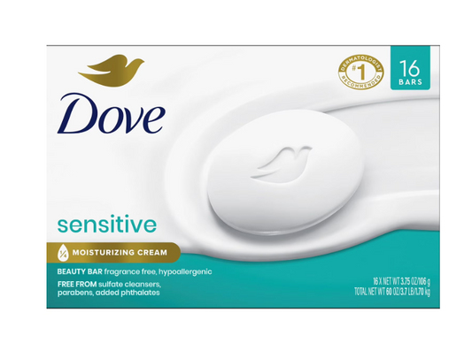 Dove Beauty Bar Soap, Sensitive Skin, 3.75 oz., 16 ct.
