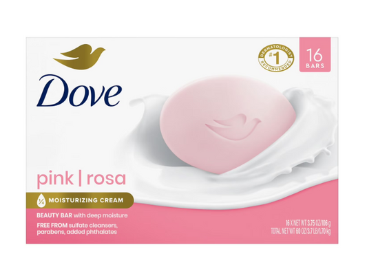 Dove Beauty Bar Soap, Pink, 3.75 oz., 16 ct.