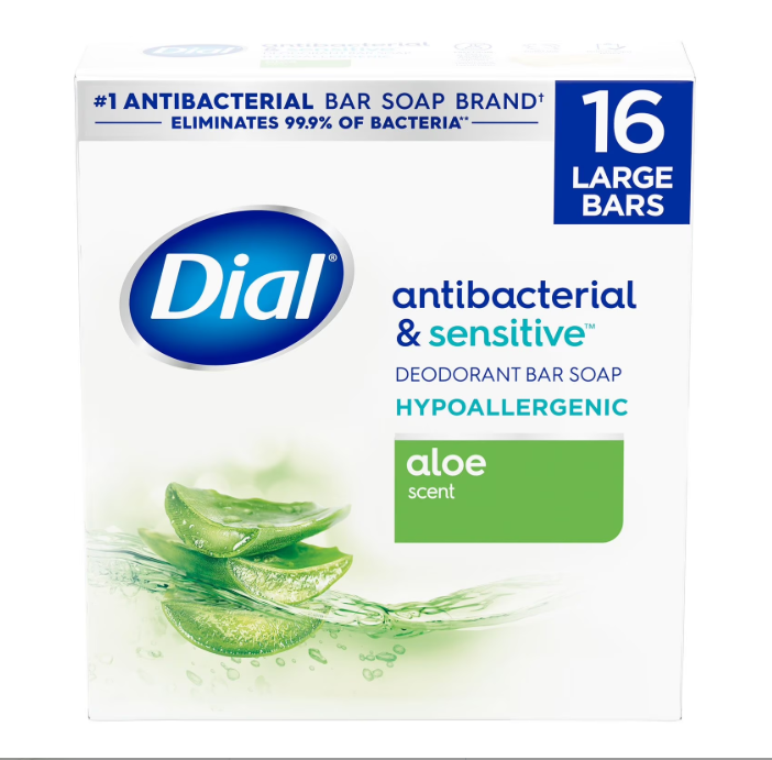 Dial Antibacterial Bar Soap, Aloe Scent, 4 oz., 16 ct.