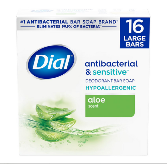 Dial Antibacterial Bar Soap, Aloe Scent, 4 oz., 16 ct.
