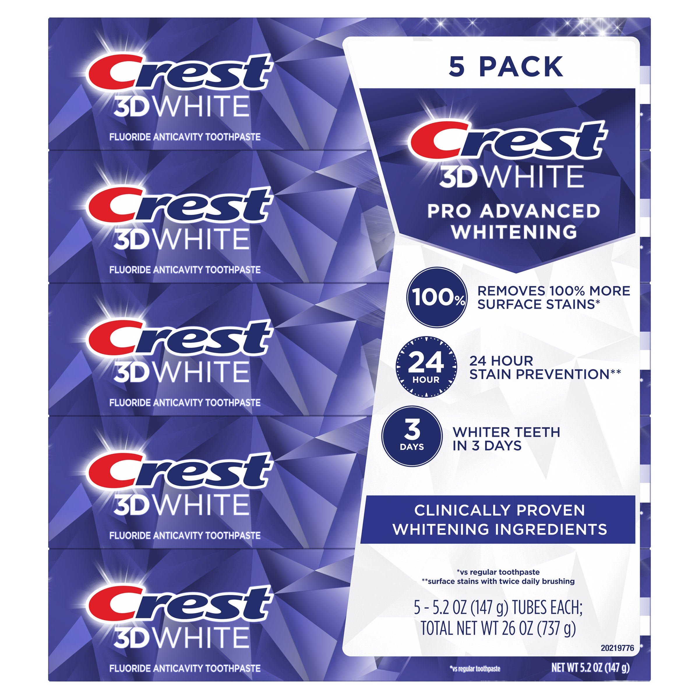 3D White Advanced Whitening Toothpaste, 5.2 Oz, 5-Count