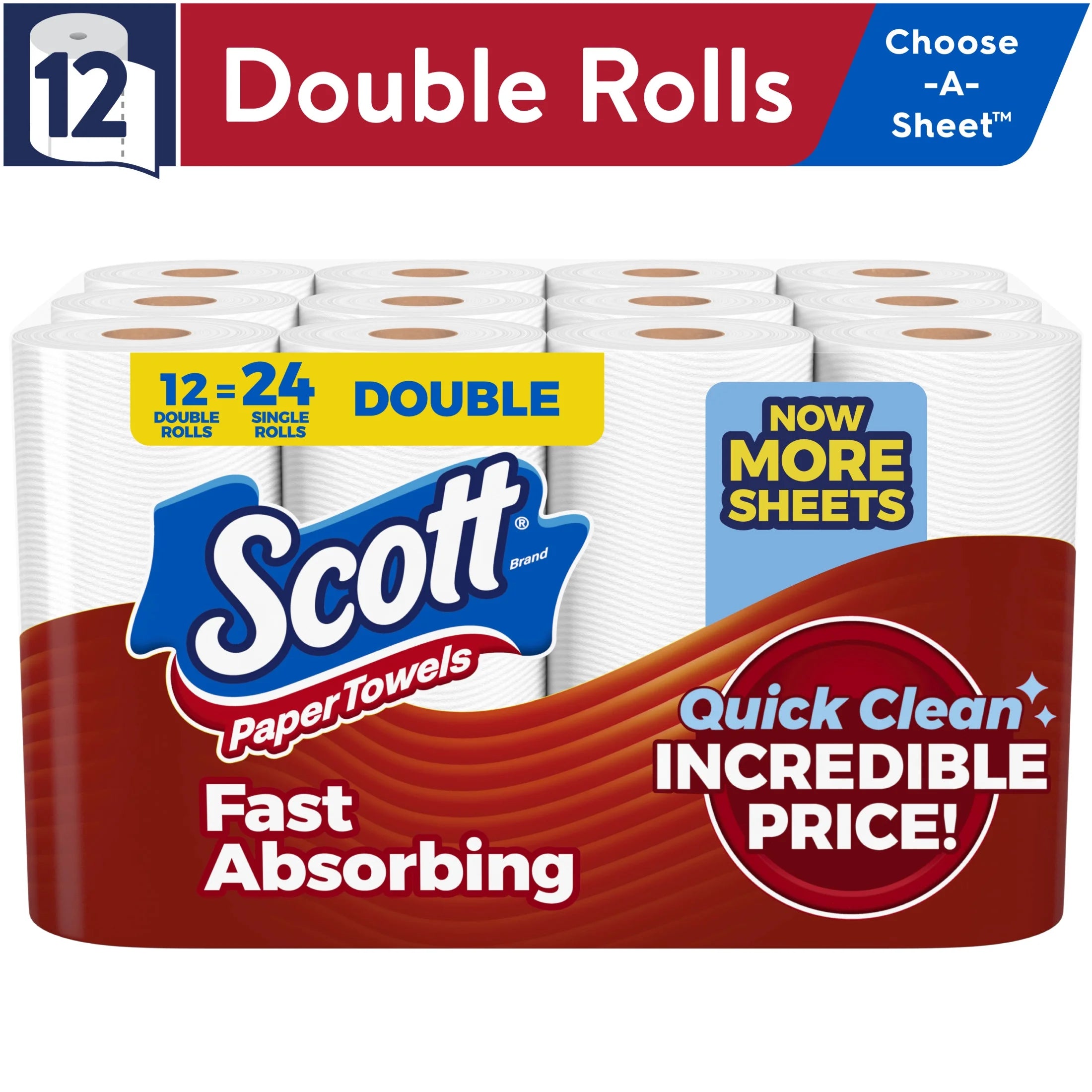 Paper Towels, Choose-A-Sheet, 12 Double Rolls