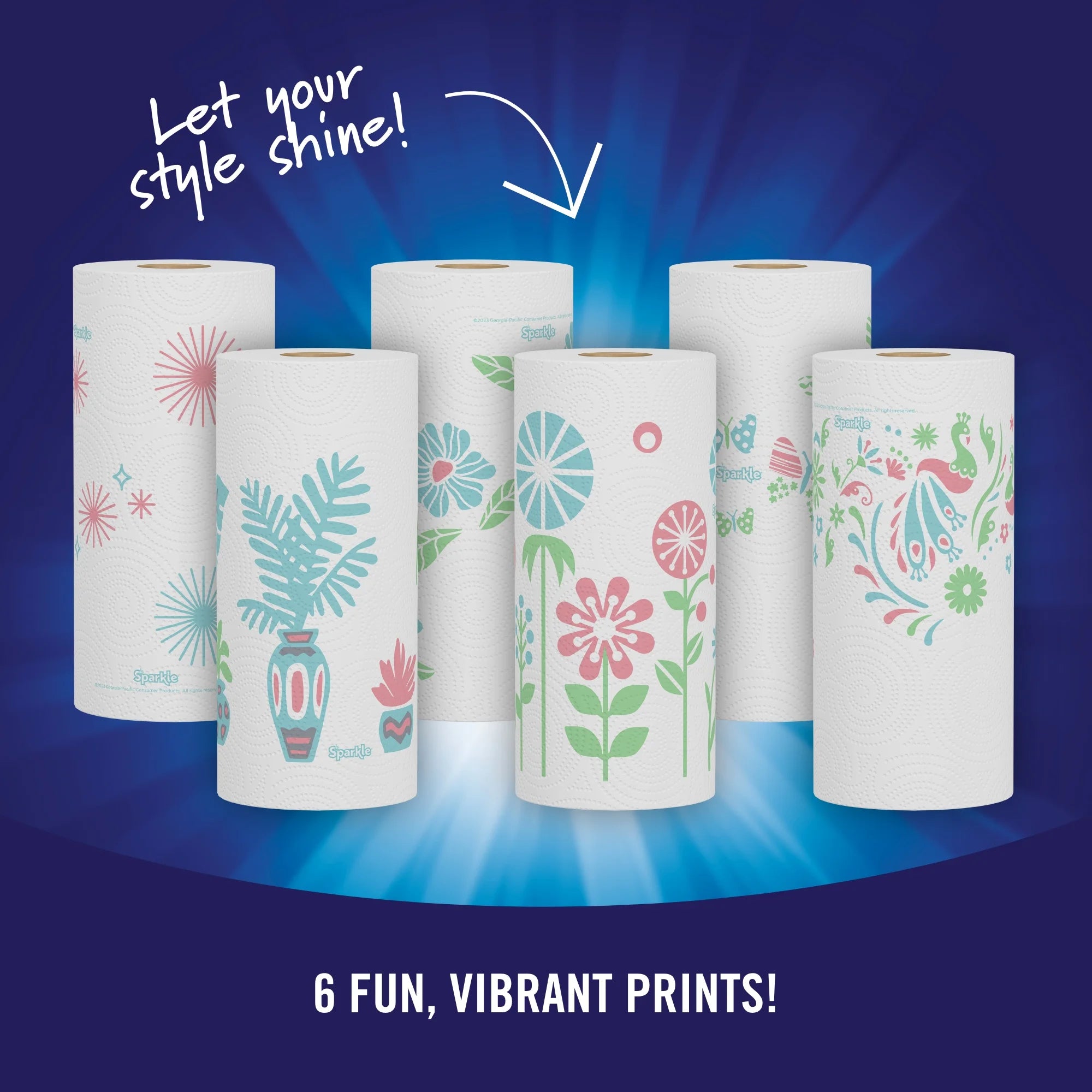 Sparkle Pick-A-Size Paper Towels, Multi-Color, 6 Triple Rolls