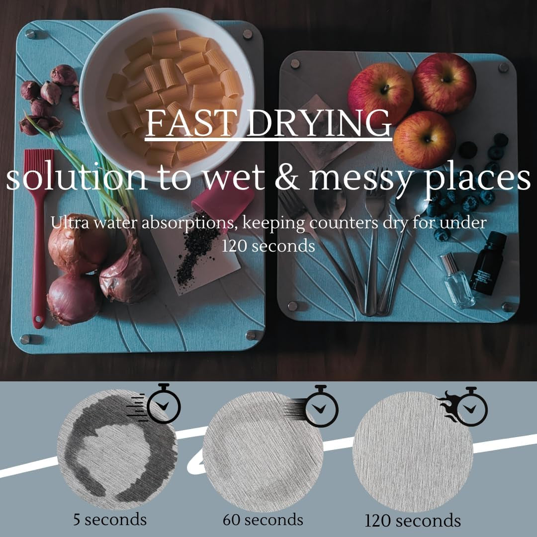 2 Pcs Nesting Stone Drying Mat for Kitchen Counter - Fast Drying Mat - Diatomaceous Earth Dish Drying Mat with Non-Slip Feet - Heat Resistant Stone Drying Mat - Stone Dish Drying Mat for Kitchen