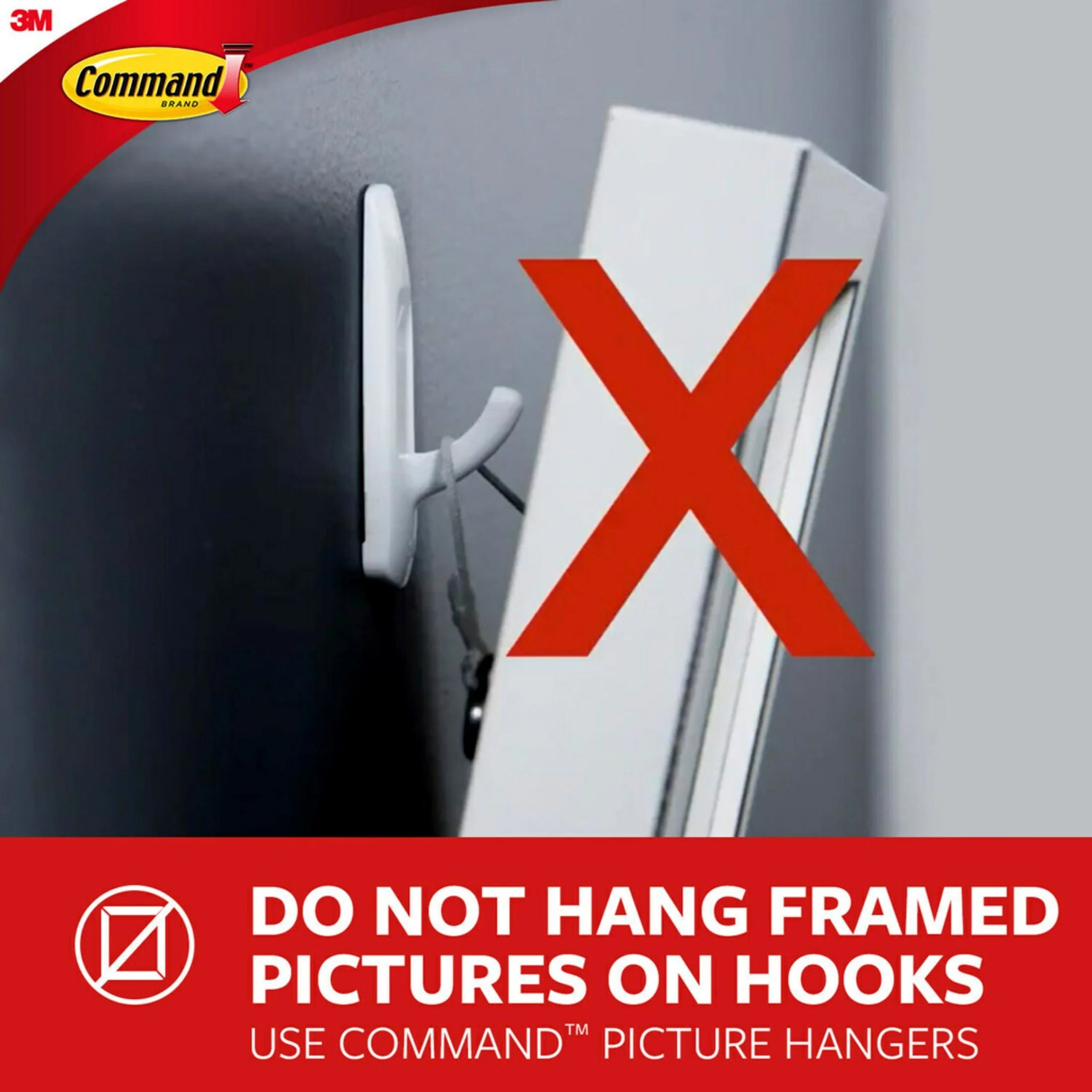 Bath Hook, White, Large, 1 Wall Hook, 2 Water Resistant Strips, Hang Robes or Loofahs