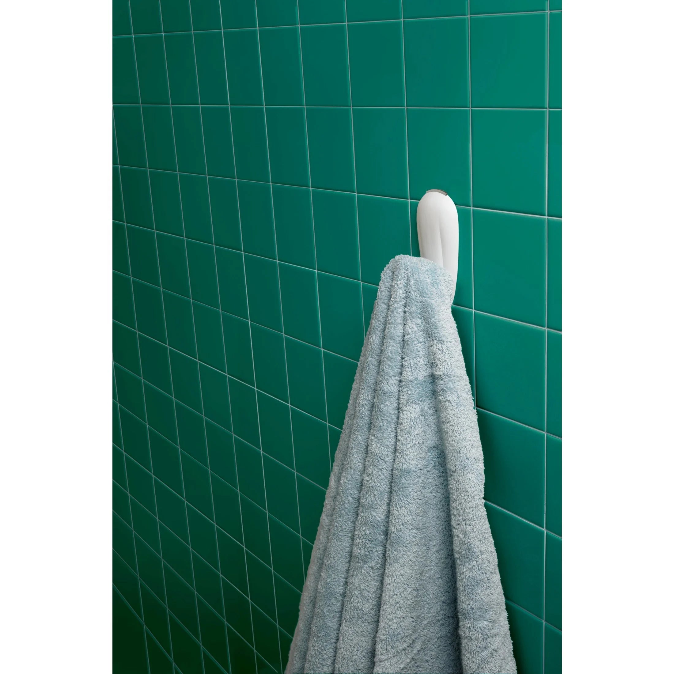 Bath Hook, White, Large, 1 Wall Hook, 2 Water Resistant Strips, Hang Robes or Loofahs